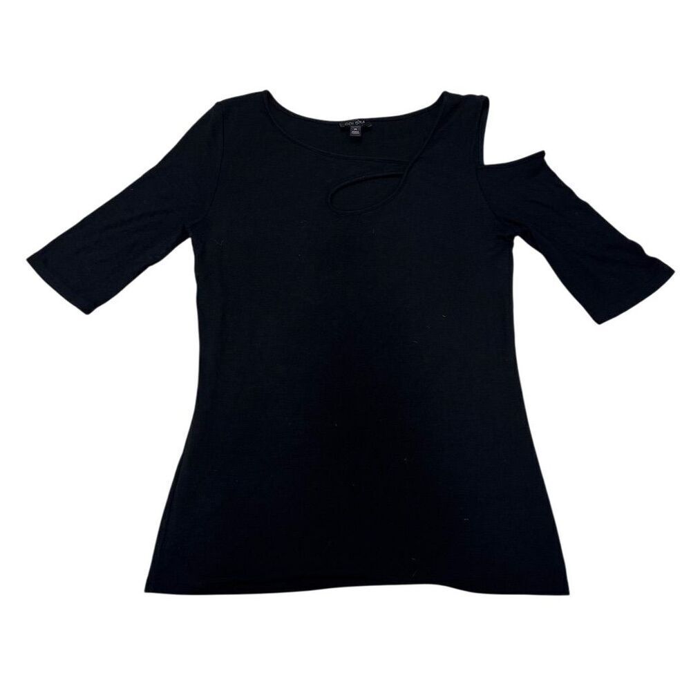 EUC Goldray Women's XL Black Asymmetric Cold Shoulder Blouse